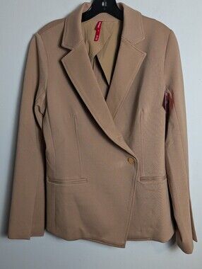 Spanx Blazer Perfect Asymmetrical Tailor Jacket Toffee Tan Sz M 20773r